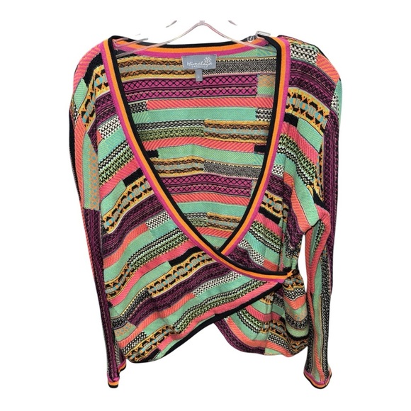 Vibrant Pink and Orange V-Neck Sweater - Picture 1 of 4